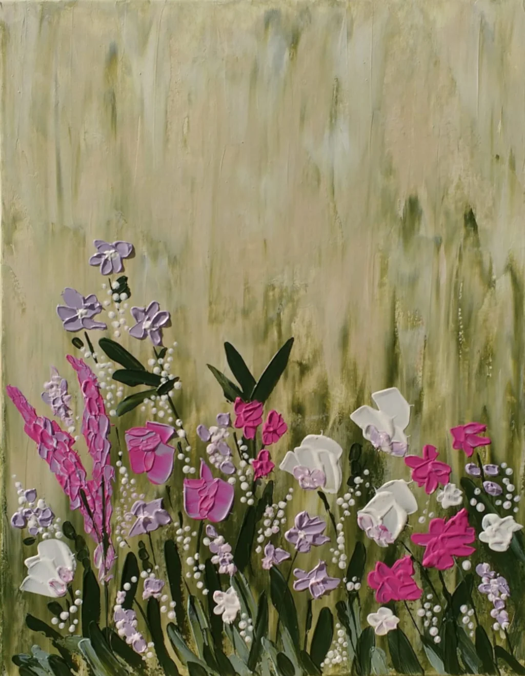Painting of pink and white flowers