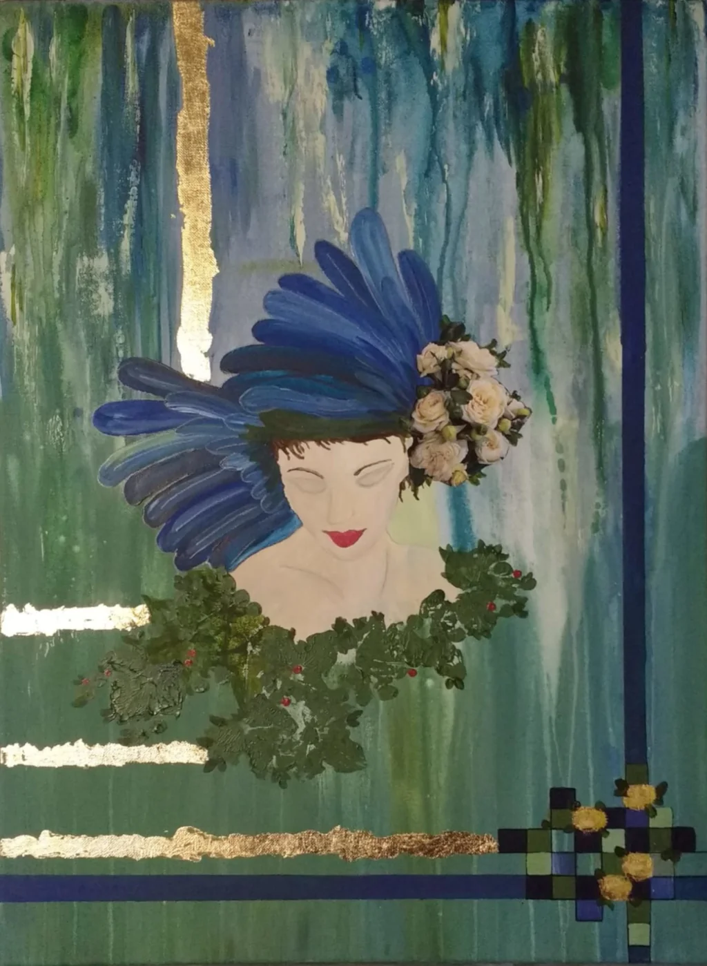 Painting of a woman with abstract background